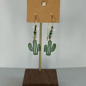 Green Cactus Dangle Earrings with beads
